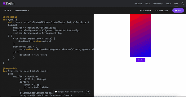 Compose Web Preview in Kotlin Playground